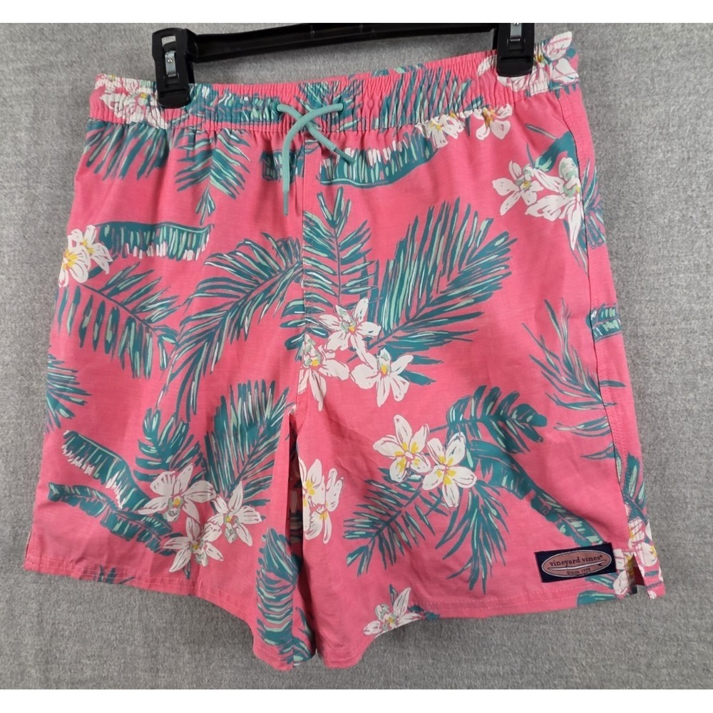 Vineyard Vines Swim Trunks Mens XL Pink Tropical Floral Palms Bathing Suit NEW